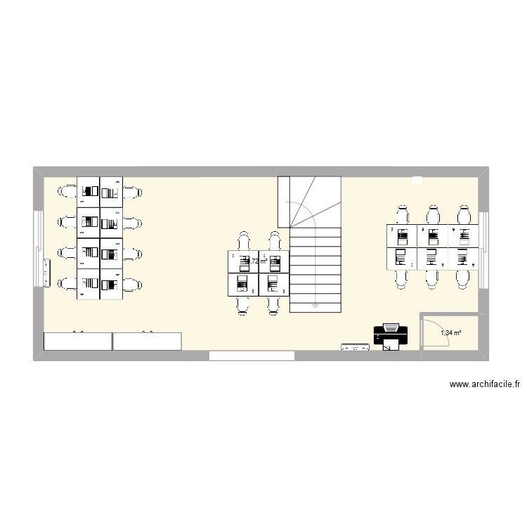 mezzanine. Plan de 2 pièces et 51 m2