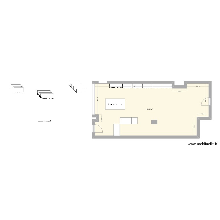 maga. Plan de 1 pièce et 58 m2