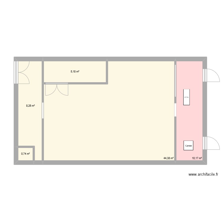 Labo Cuisine. Plan de 5 pièces et 69 m2