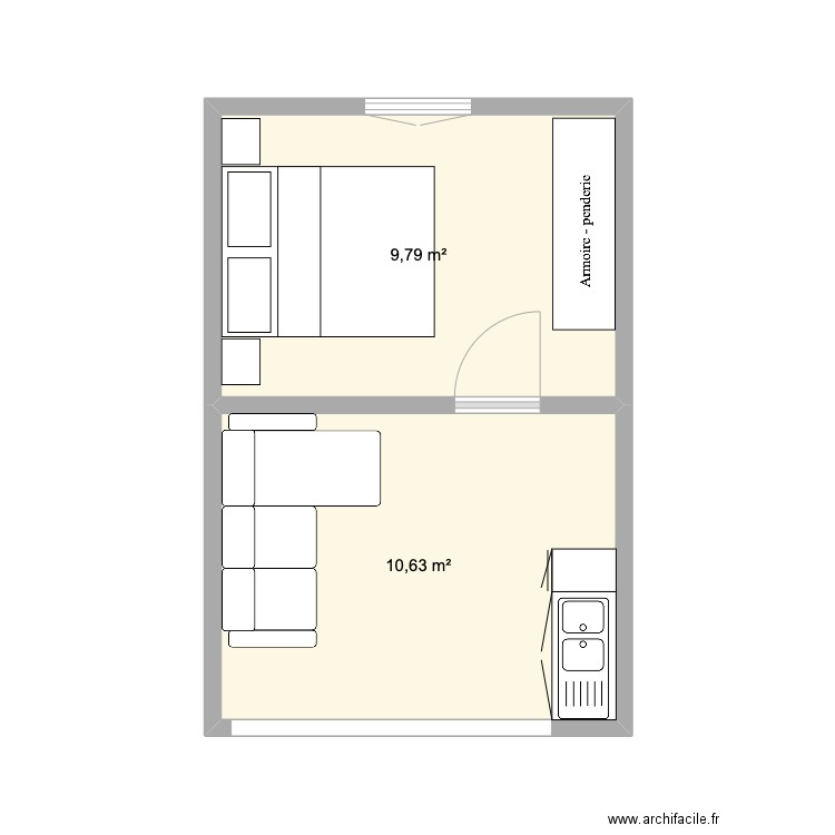 GITE. Plan de 2 pièces et 20 m2