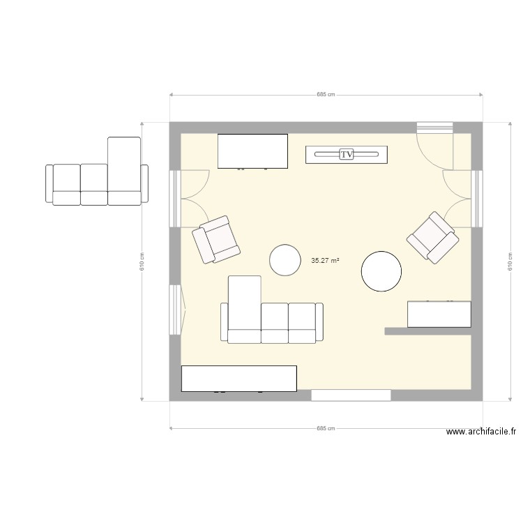 Marx Domoy Salon. Plan de 1 pièce et 35 m2