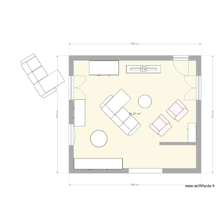 Marx Domoy Salon. Plan de 1  et 35 m²