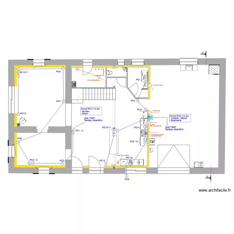 RDC_Electricit&eacute;_Prise_V3. Plan de 1  et 154 m²