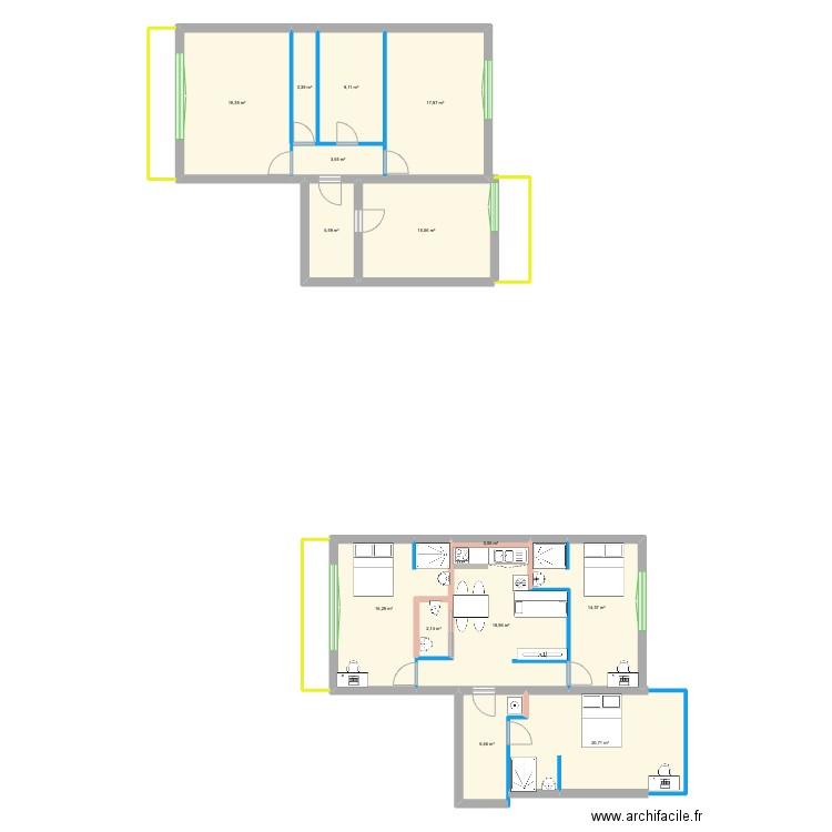 vue en plan existant AV henri . Plan de 14 pièces et 154 m2