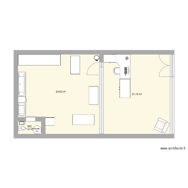 l'atelier du poil. Plan de 3 pièces et 46 m2