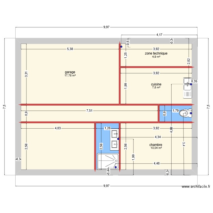 GARAGE. Plan de 8 pièces et 62 m2
