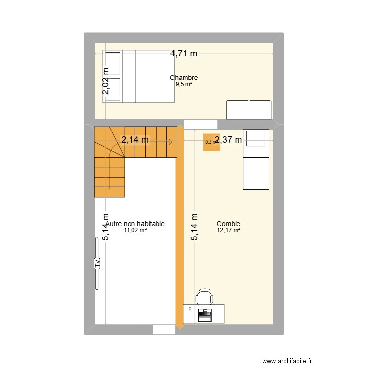 Fey 2. Plan de 7 pièces et 70 m2