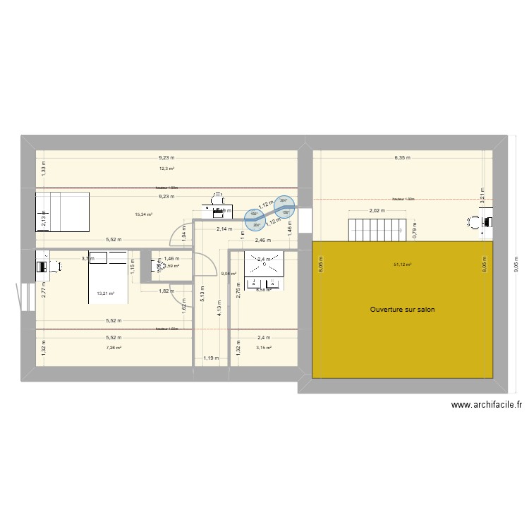 maison grenier. Plan de 9 pièces et 120 m2