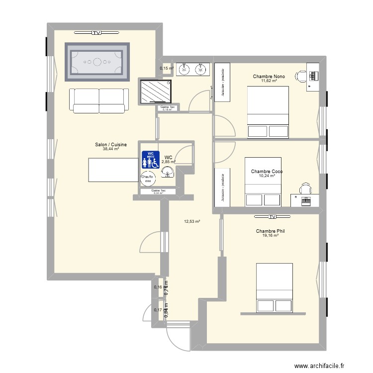 Appartement Crémieu V2. Plan de 11 pièces et 96 m2