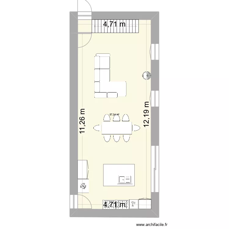 SALON CUISINE ARNAC-2. Plan de 1  et 57 m²