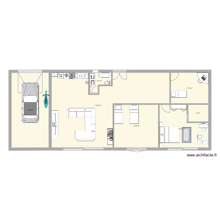hsdhdh. Plan de 7  et 140 m²