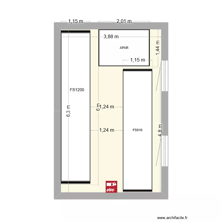 Bureau QA NCR Toshiba. Plan de 1 pièce et 24 m²