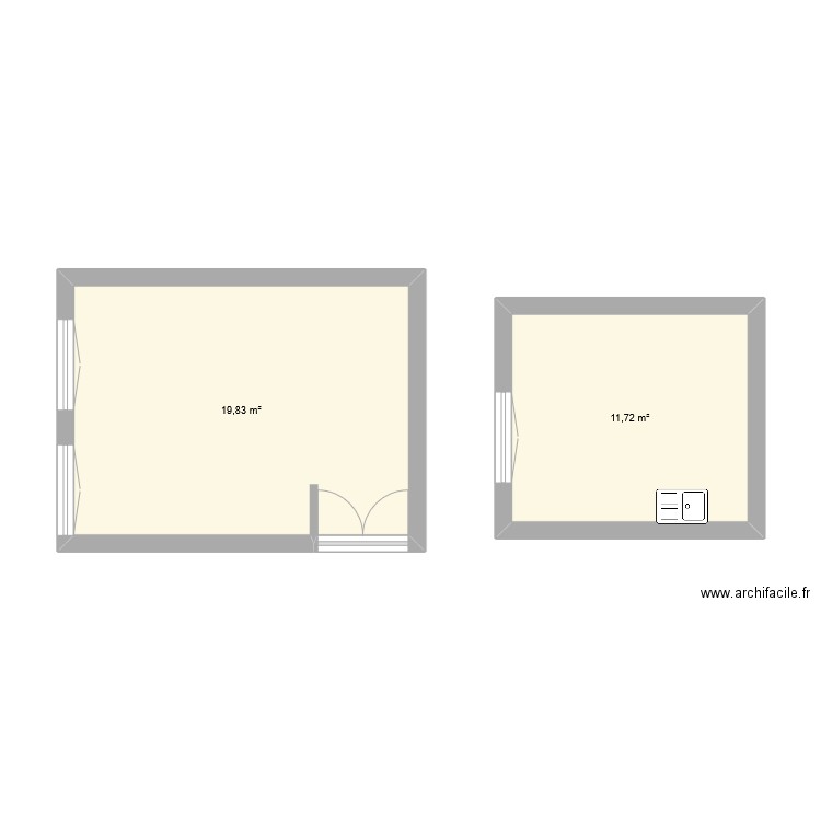 SALON. Plan de 2 pièces et 32 m2