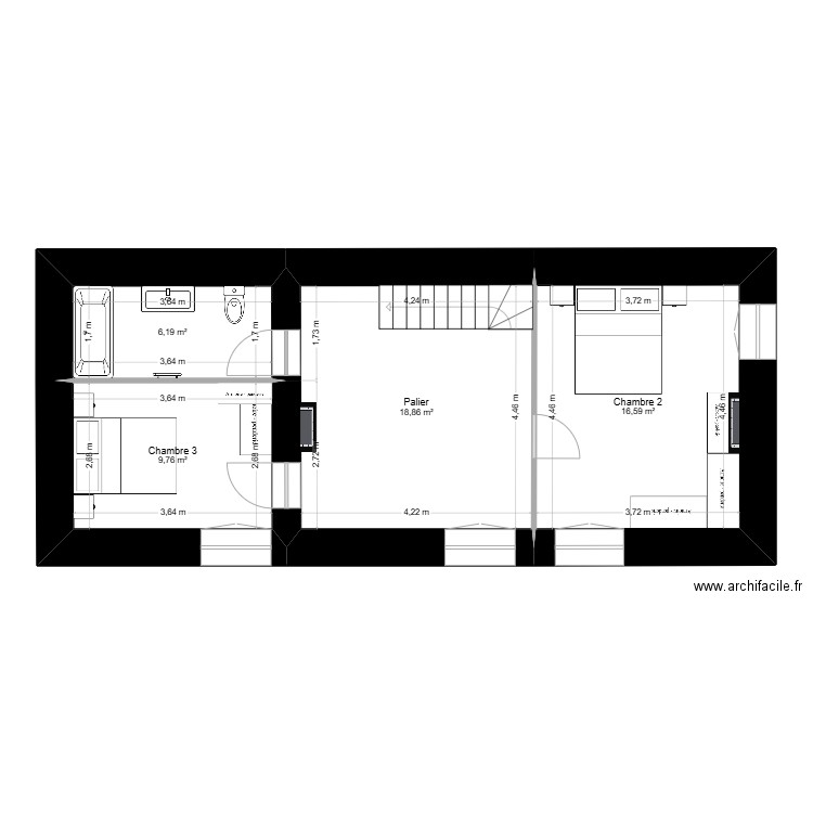 Plan Etage Thoraval - Projet v3. Plan de 4 pièces et 51 m2