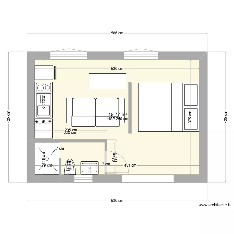 studio 20m2 modèle 1. Plan de studio 20m2 modèle 1. Plan de