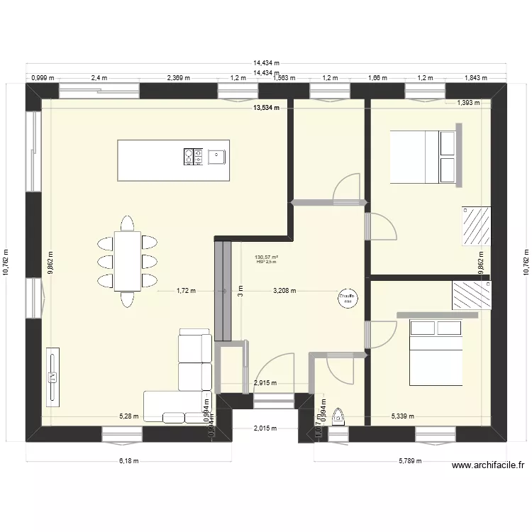 maison Plein pied Ailly version 2. Plan de 1  et 131 m²