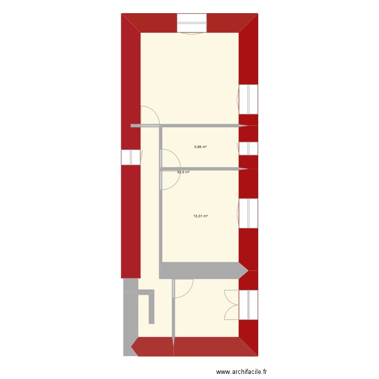 Plan Mas 1er étage. Plan de 3 pièces et 52 m2