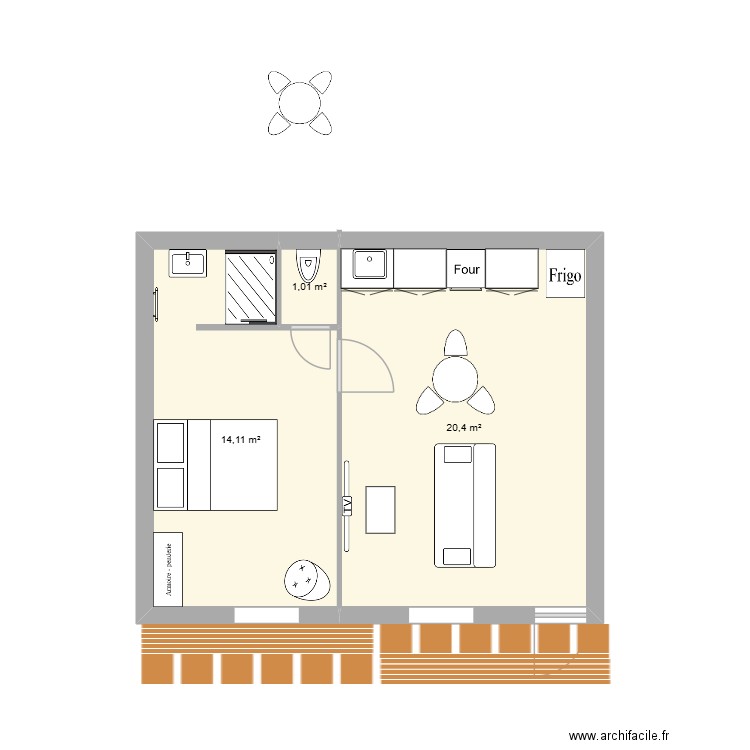 richelieu etage 1;. Plan de 3 pièces et 36 m2