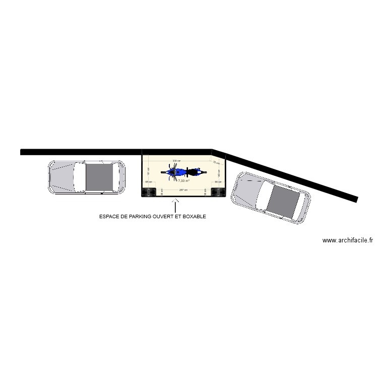 petit parking. Plan de 3 pièces et 8 m2