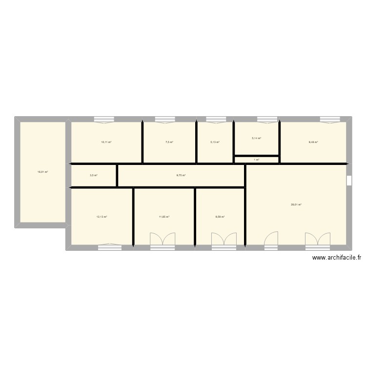 Vrai mesure. Plan de 13 pièces et 129 m2