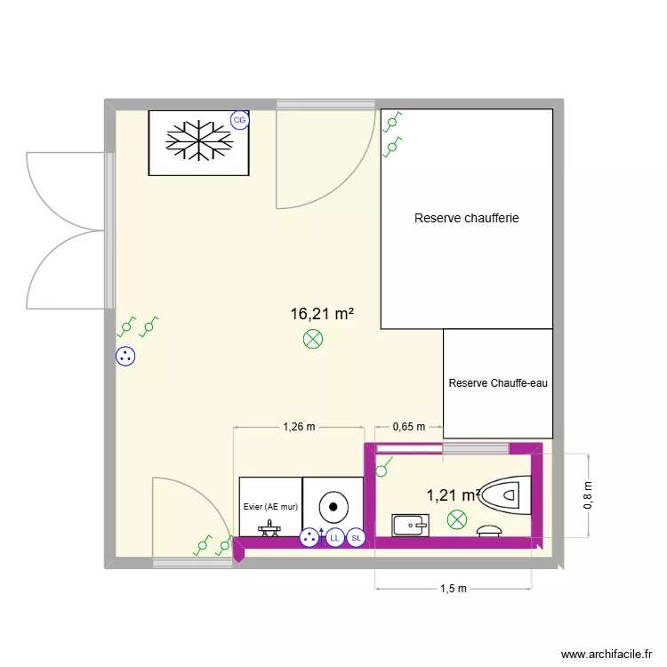 Chaufferie. Plan de 2  et 17 m²