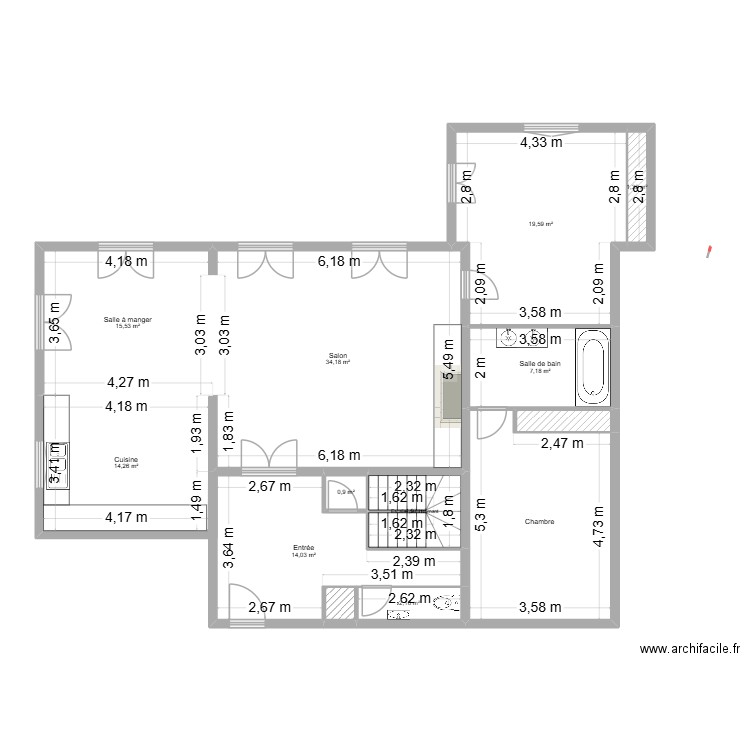 Monfort. Plan de 13 pièces et 133 m2