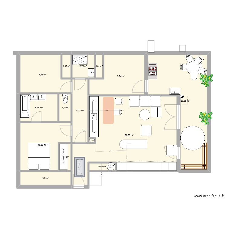 T4 mel. Plan de 15 pièces et 113 m2