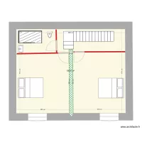 Plan &eacute;tage avec poutre coup&eacute;e et un seul escalier