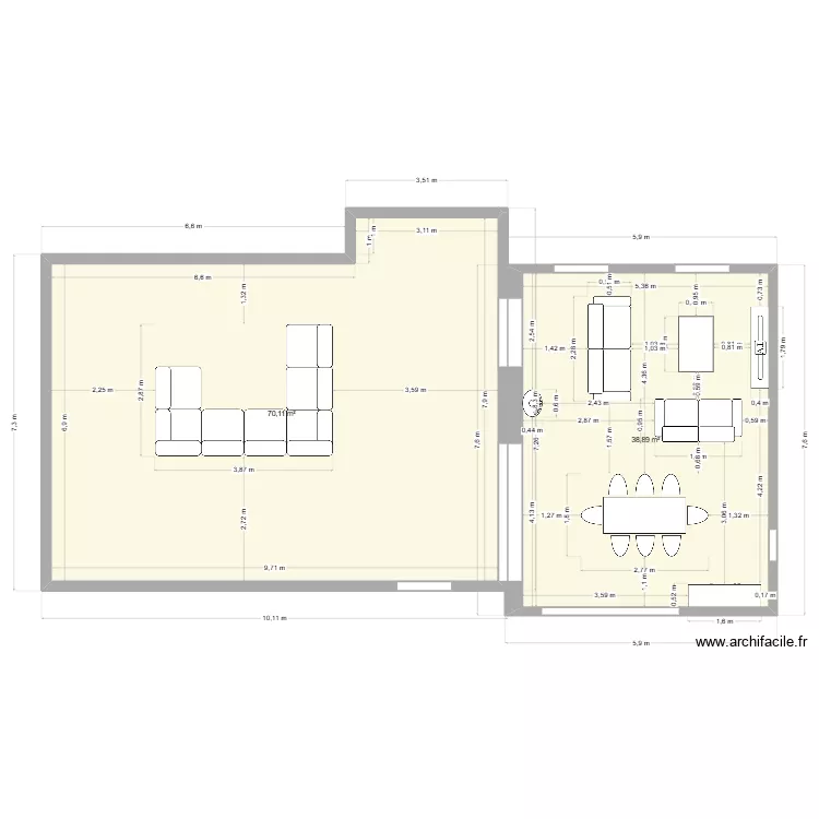 Extension salon isolation meublé. Plan de Extension salon isolation meublé. Plan de