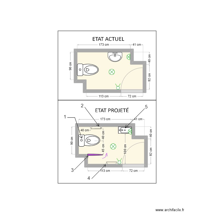 dossier TOURRE. Plan de 2 pièces et 5 m2