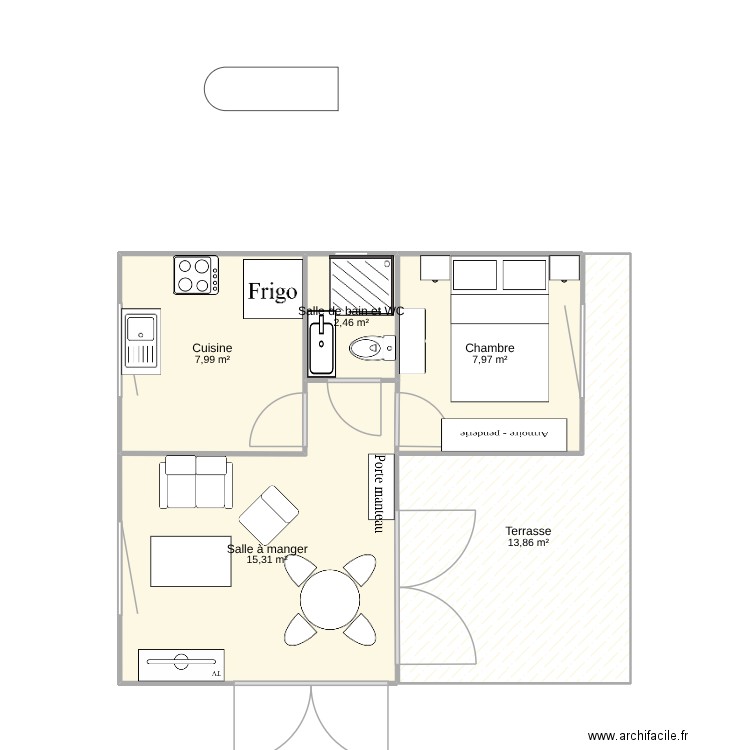Chalet en bois. Plan de 5 pièces et 48 m2