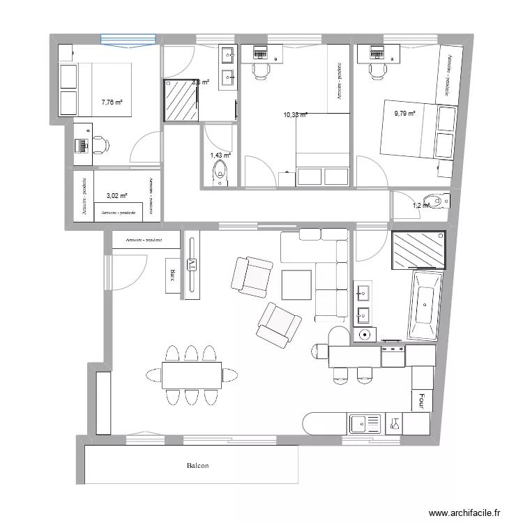 Appartement manou am&eacute;nag&eacute; 2. Plan de 