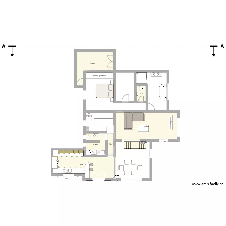 Villa maman etage modifie. Plan de 10  et 97 m²