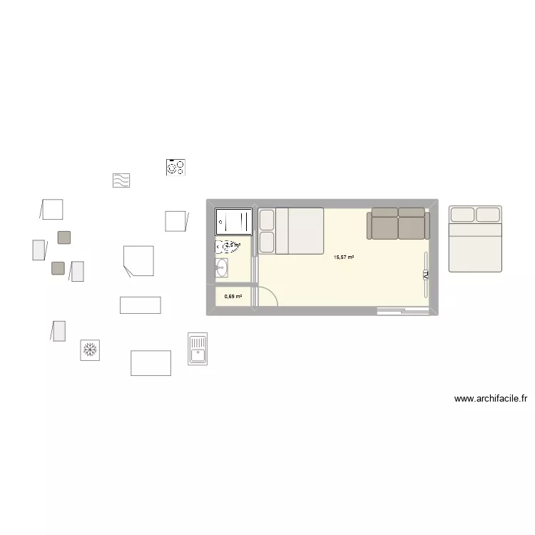 Studio 3. Plan de 3 Pièces et 19 m² Studio 3. Plan de 3 Pièces et 19 m²
