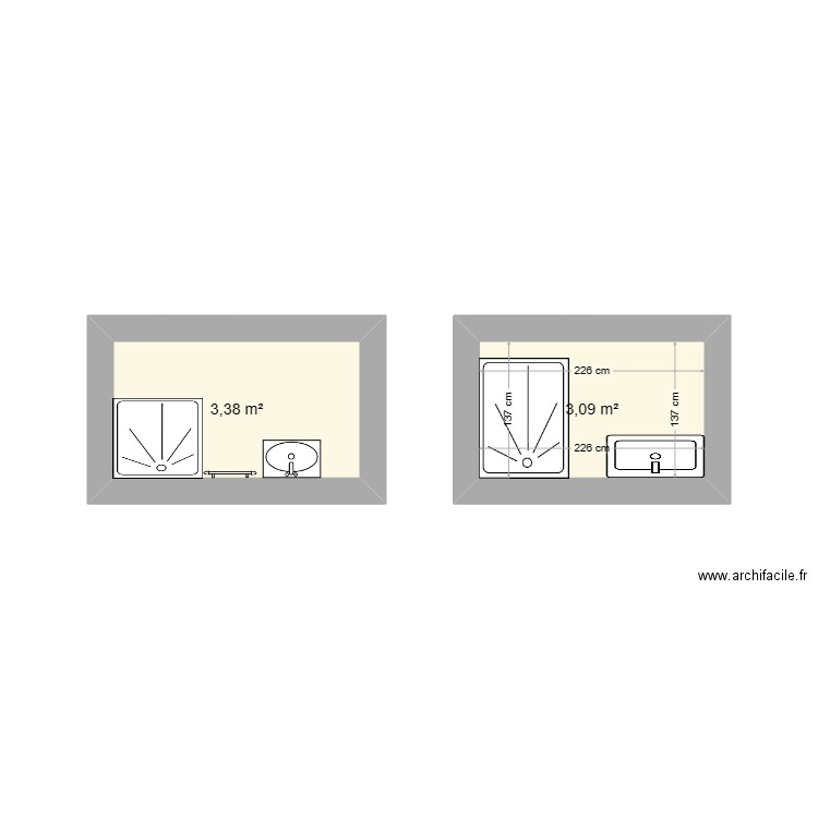 sdb2. Plan de 2 pièces et 6 m2