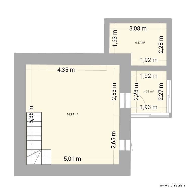 Maison. Plan de 3 pièces et 38 m2