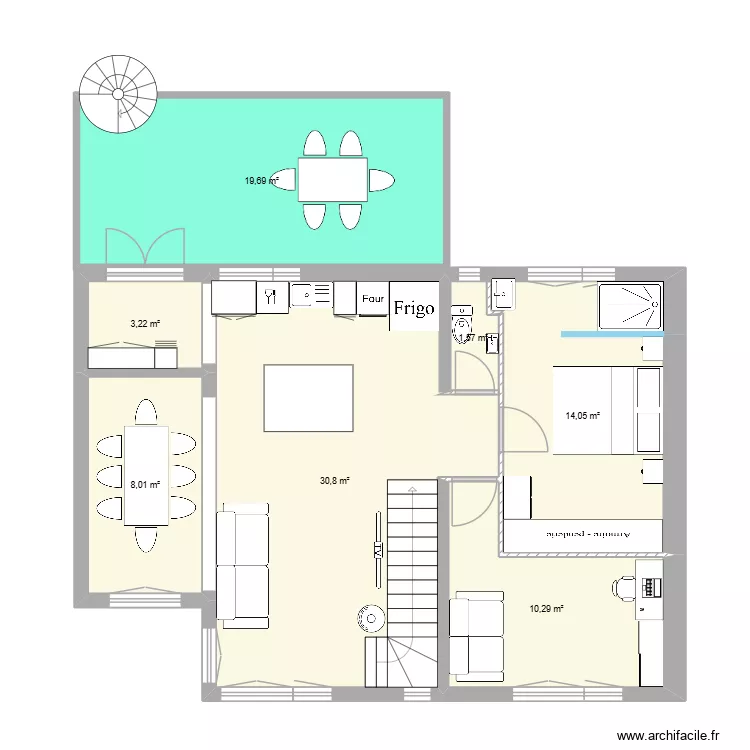 Cachan RDC bis. Plan de 7  et 88 m²