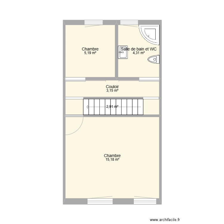 maison 1ere. Plan de 5 pièces et 31 m2