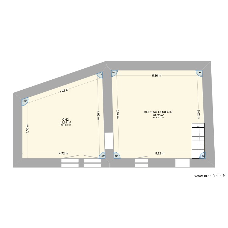 maison bas. Plan de 2 pièces et 45 m2