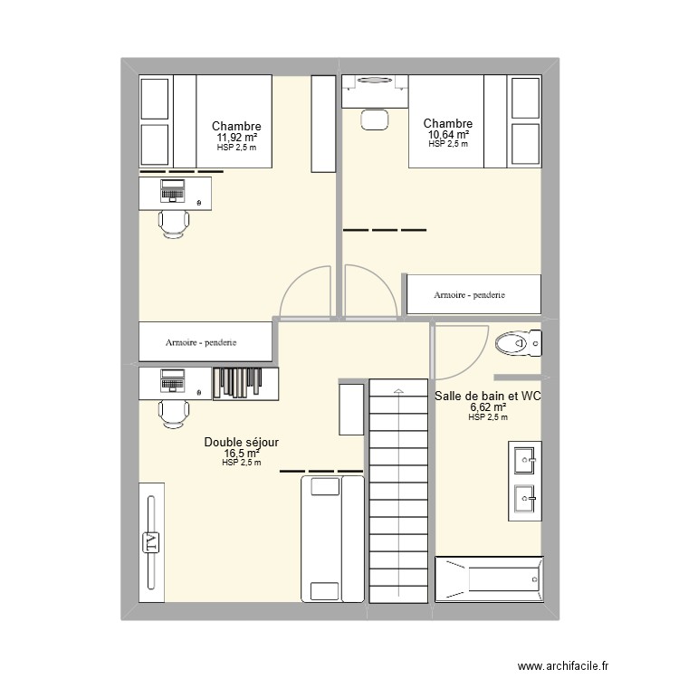 Projet étage maison. Plan de 4 pièces et 46 m2