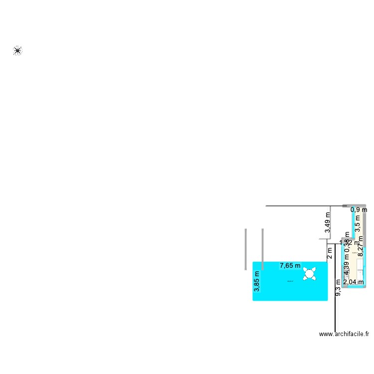 extension. Plan de 2 pièces et 42 m2