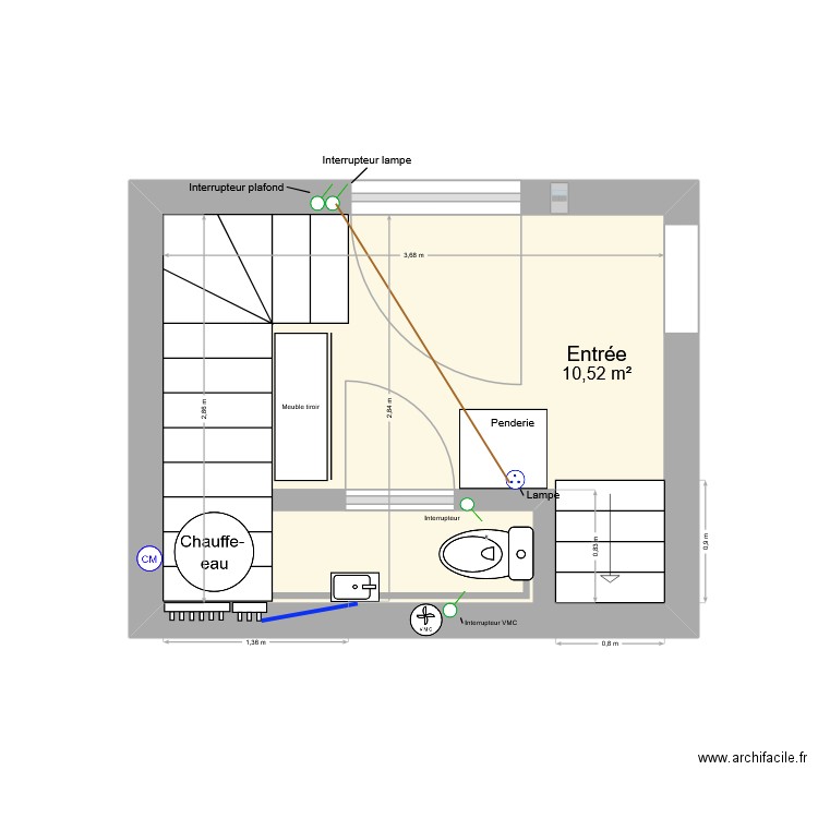 Entrée. Plan de 1 pièce et 11 m2