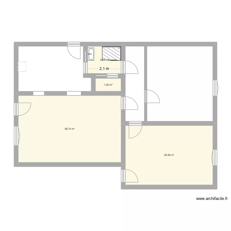 RDC Maison centrale. Plan de 4  et 52 m²