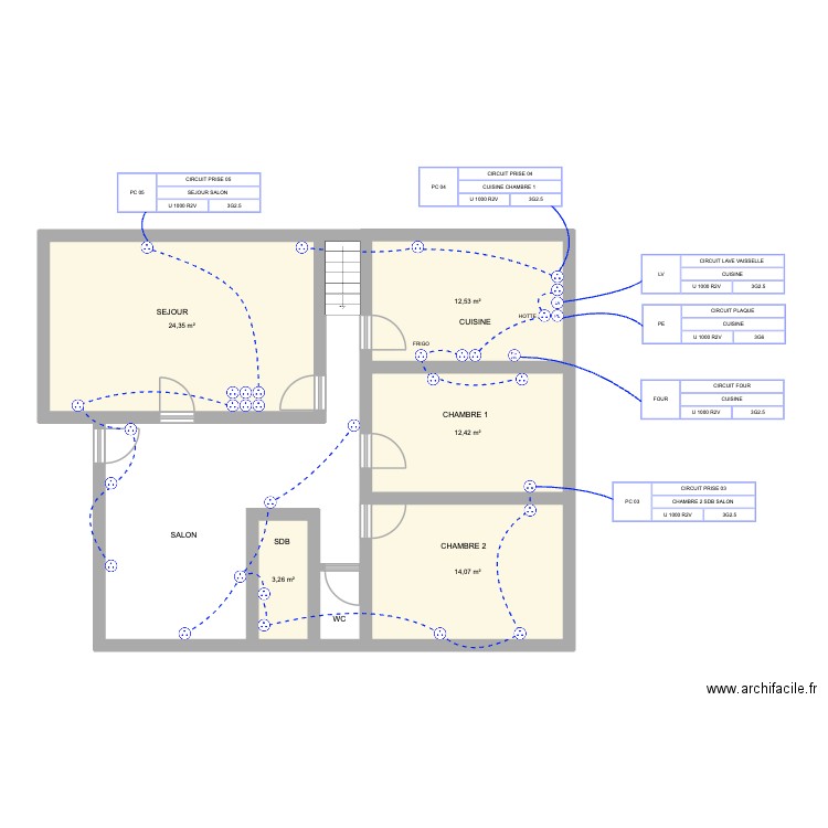 ETAGE BRUNO PRISE. Plan de 5 pièces et 67 m2