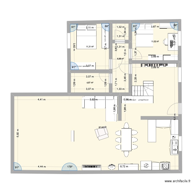 maison chat. Plan de 5 pièces et 121 m2