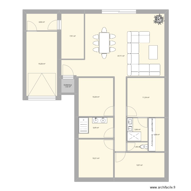 Projet maison AXL. Plan de 13 pièces et 132 m2