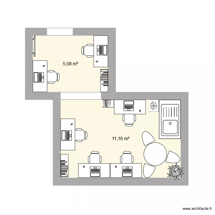 nouveau  bureau. Plan de 2  et 16 m²