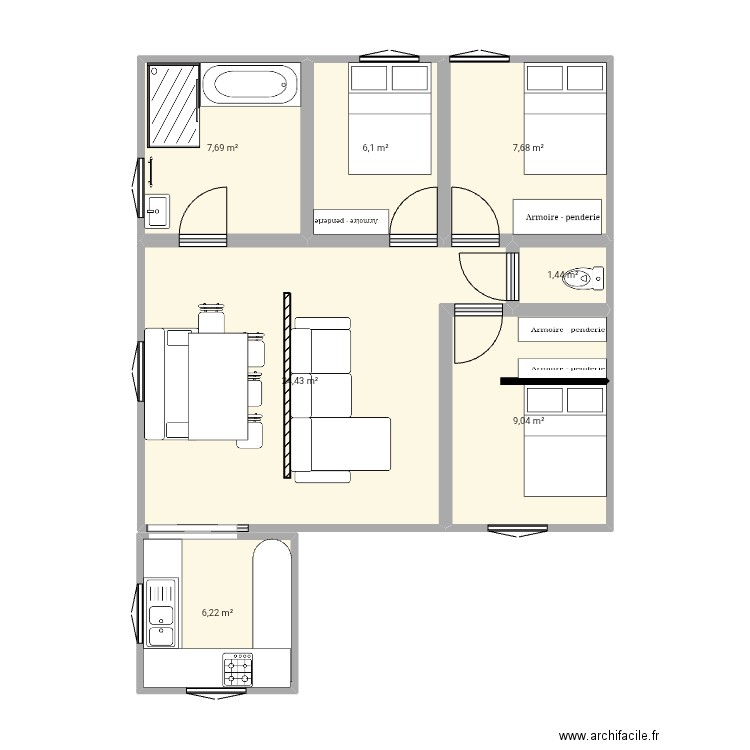 Maison 2. Plan de 7 pièces et 63 m2