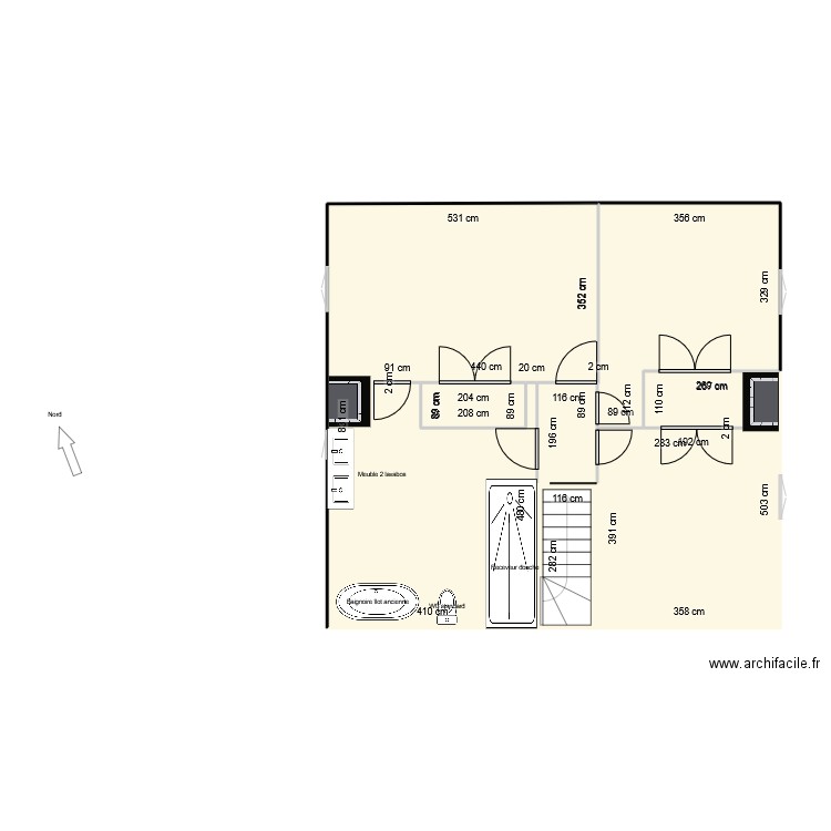 Sous sol. Plan de 5 pièces et 73 m2
