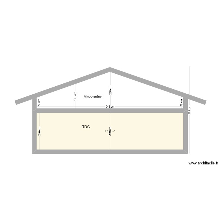 PLAN DE COUPE TERRADAS. Plan de 1 pièce et 23 m2